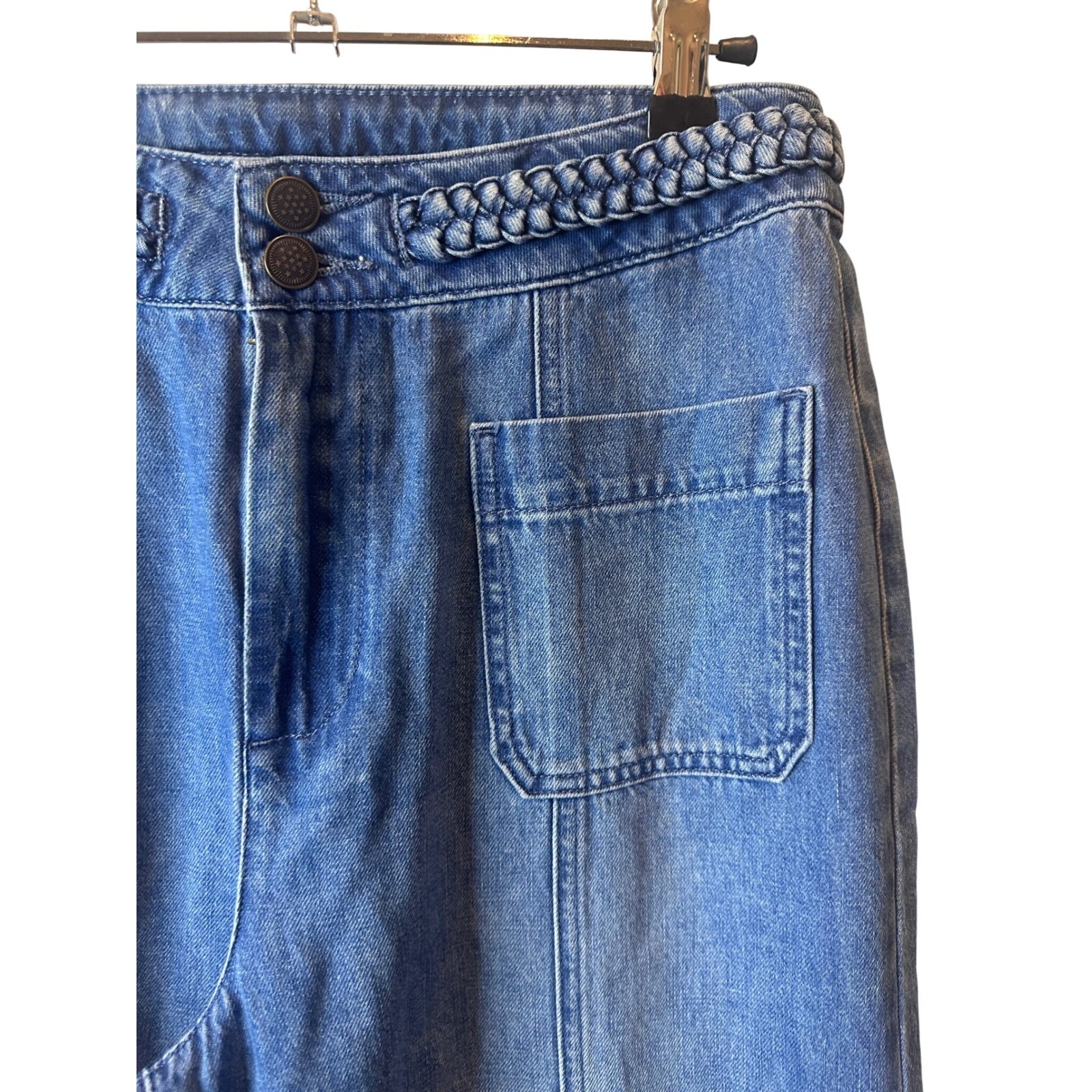 Nwot Unsubscribed 8 Wide Leg Jeans Braided Belt High Rise Patch Pockets Size 8